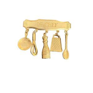 80s Le Chef Brooch With Cooking Theme Dangles